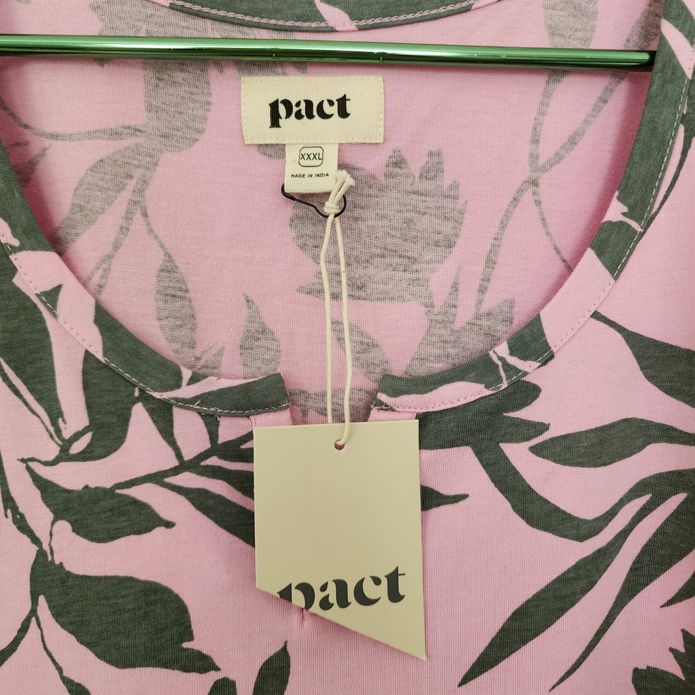 Pact Organic Cotton Tank Top Pink Grey Leaf Print Split Neck XXXL NWT resortwear - Picture 3 of 5